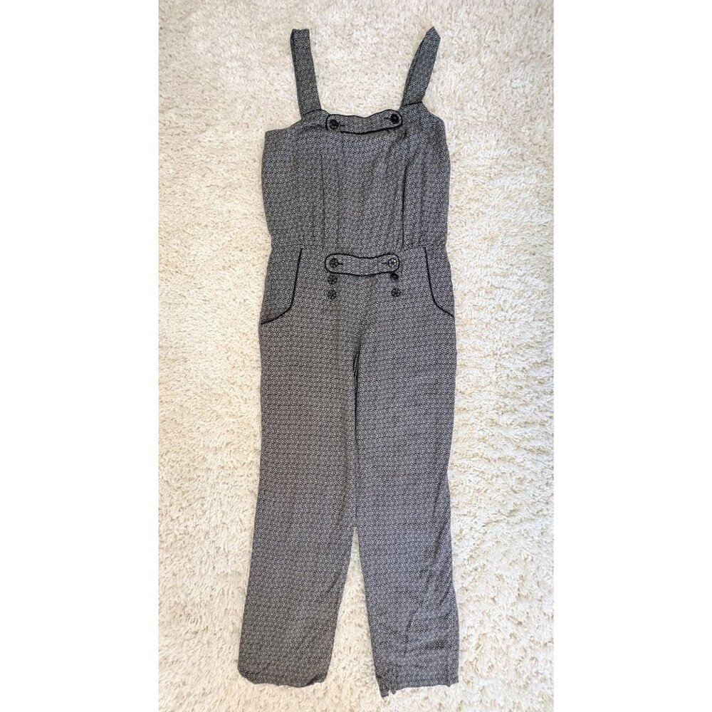 Womens Grey Patterned Jumpsuit with Button Detail